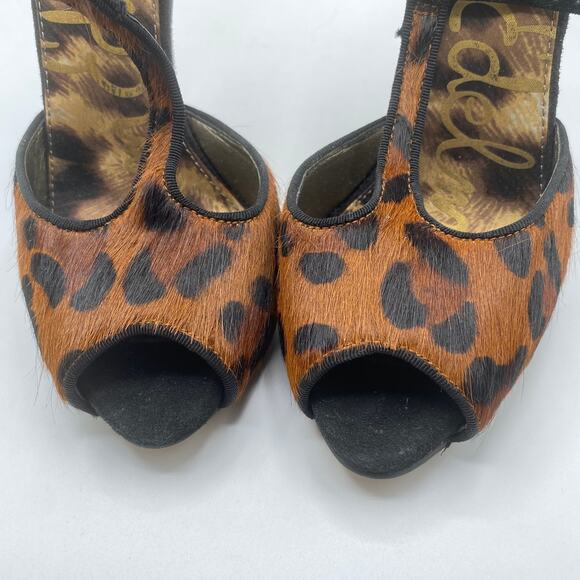 Sam‎ Edelman Scarlett Animal Print Calf Hair Spiky Stiletto Peep Toe 5.5 NWOB - Picture 2 of 7